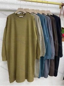 Wholesale Women's Casual Plain Crew Neck Long Sleeve Dress, LIUHUA CLOTHING WHOLESALE