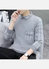 Wholesale Men's Casual Plaid Print Turn-down Collar Long Sleeve Sweater - Liuhuamall