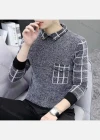 Wholesale Men's Casual Plaid Print Turn-down Collar Long Sleeve Sweater - Liuhuamall