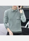 Wholesale Men's Casual Plaid Print Turn-down Collar Long Sleeve Sweater - Liuhuamall