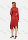Wholesale Women's Lapel Wrap Long Sleeve Belted Pleated Hanky Hem Plain Dress - Liuhuamall
