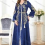 Wholesale Women's Arabic Muslim Islamic V Neck Dubai Gold Thread Embroidery Abaya Maxi Dress 3299# preview
