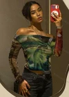 Wholesale Women's Fashion Long Sleeve Off Shoulder Allover Print Mesh Semi-sheer Crop Top Y21TP483# - Liuhuamall