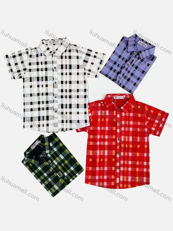 Wholesale Boy's Casual Plaid Print Short Sleeve Shirt