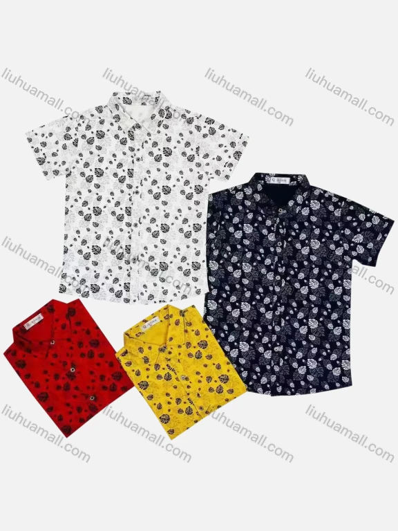 Wholesale Boy's Casual Leaf Print Short Sleeve Shirt