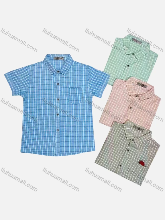 Wholesale Boy's Casual Plaid Print Patch Pocket Short Sleeve Shirt