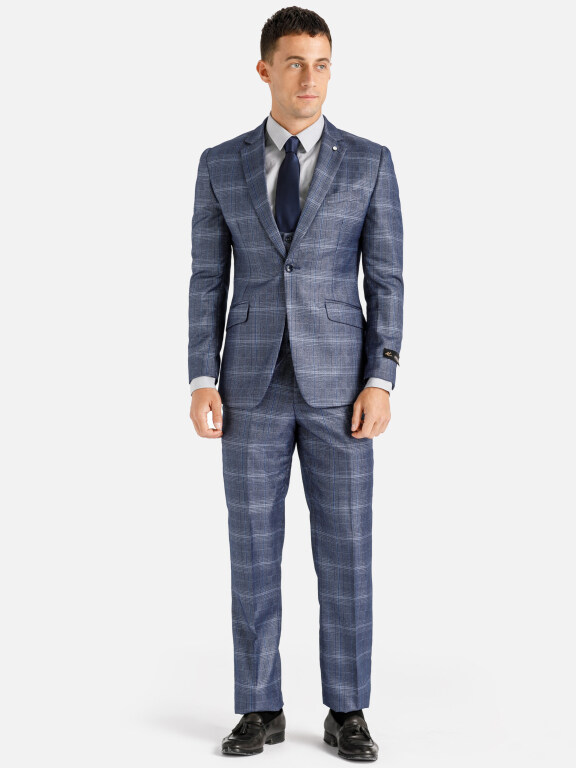 Men's Formal Business 3-Piece Slim Fit One Button Plaid Suit Set, Clothing Wholesale Market -LIUHUA, Men, Men-s-Suits-Blazers, Men-s-Suit-Sets