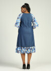 Wholesale Women's Casual Floral Print Half Sleeve Ruffle Hem Slant Pocket Denim Dress - Liuhuamall