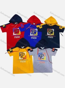 Wholesale Boys 100% Cotton Colorblock Letter Graphic Short Sleeve Drawstring Hoodie, LIUHUA CLOTHING WHOLESALE