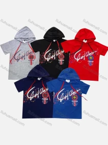 Wholesale Boys 100% Cotton Colorblock Letter Graphic Hood Drawstring Short Sleeve T-Shirt, LIUHUA CLOTHING WHOLESALE