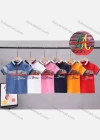 Wholesale Boys Short Sleeve Striped Embroidery Letter Graphic Quarter Zip Polo Shirt 8829# - Liuhuamall