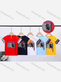 Wholesale Boys Casual Round Neck Short Sleeve Letter Figure Graphic Tee 6241#, LIUHUA CLOTHING WHOLESALE