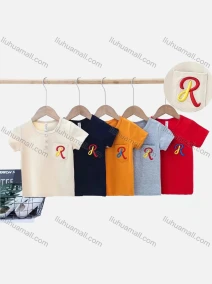Wholesale Boys Embroidery Letter Patch Pocket Round Neck Short Sleeve Button Decor T-shirt 6137#, LIUHUA CLOTHING WHOLESALE