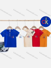 Wholesale Boys Embroidery Letter Patch Pocket Round Neck Short Sleeve Button Decor T-shirt 6160#, LIUHUA CLOTHING WHOLESALE