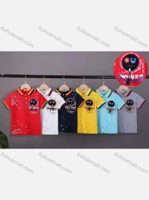 Wholesale Boys Ink Splash Letter Graphic Striped Trim Casual Polo Shirt 1106#, LIUHUA CLOTHING WHOLESALE