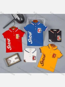 Wholesale Boys Embroidery Letter Graphic Striped Trim Casual Polo Shirt 2027#, LIUHUA CLOTHING WHOLESALE