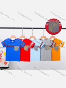 Wholesale Boys Letter Graphic Striped Patch Pocket Short Sleeve T-shirt B2210#, LIUHUA CLOTHING WHOLESALE