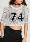 Wholesale Women's Casual Crew Neck Half Sleeve Lace Crop Top - Liuhuamall