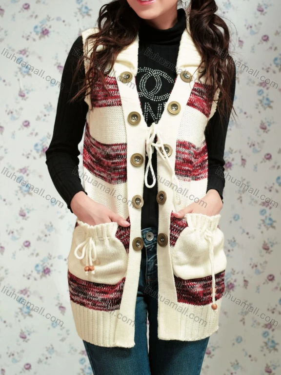 Wholesale Women's Casaul Drawstring Colorblock Button Front Cardigan