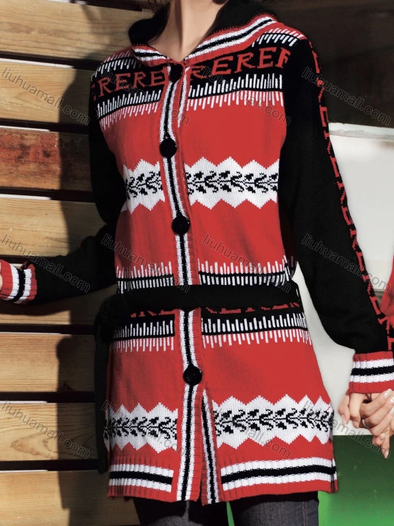 Wholesale Women's Casual Colorblock Button Front Letter Print Cardigan