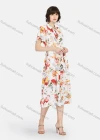 Wholesale Women's Casual Floral Print Button Front Short Sleeve Tie Front Ruffle Hem Midi Dress - Liuhuamall