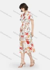Wholesale Women's Casual Floral Print Button Front Short Sleeve Tie Front Ruffle Hem Midi Dress - Liuhuamall