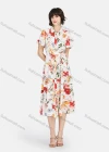 Wholesale Women's Casual Floral Print Button Front Short Sleeve Tie Front Ruffle Hem Midi Dress - Liuhuamall