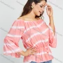 Wholesale Women's Off Shoulder Tie Dye Butterfly Sleeve Peplum Hem Blouse preview