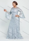 Wholesale Women's Glamorous Bell Sleeve Lace Mermaid Floor Length Evening Dress With Belt - Liuhuamall