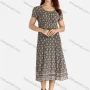 Wholesale Women's Casual Short Sleeve Round Neck Vintage Print Midi Dress preview