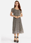 Wholesale Women's Casual Short Sleeve Round Neck Vintage Print Midi Dress - Liuhuamall