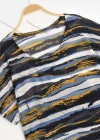 Wholesale Women's Striped Landscape Pattern Round Neck Short Sleeve Knit Top - Liuhuamall