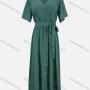 Wholesale Women's Casual Short Sleeve Wrap V Neck Button Front Ruched Plain Maxi Dress With Belt LS3010# preview