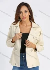 Wholesale Women's Fashion Lapel Button Closure Drawstring Leather Jacket - Liuhuamall