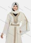 Wholesale Women's Chiffon Muslim Vintage Bell Sleeve Embroidery Maxi Abaya Dress With Belt - Liuhuamall