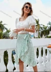 Wholesale Women's Casual Floral Ruffle Trim Lace Up Midi Skirt AY251# - Liuhuamall