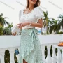 Wholesale Women's Casual Floral Ruffle Trim Lace Up Midi Skirt AY251# preview