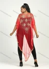 Wholesale Women's Muslim Islamic Glamorous Triangle Hem Sequin Mesh Translucent Cover Up Cloak - Liuhuamall