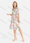 Wholesale Women's Casual Floral Print Notched Neck Tie Front Flounces Short Sleeve Knee Length Dress With Belt  - Liuhuamall