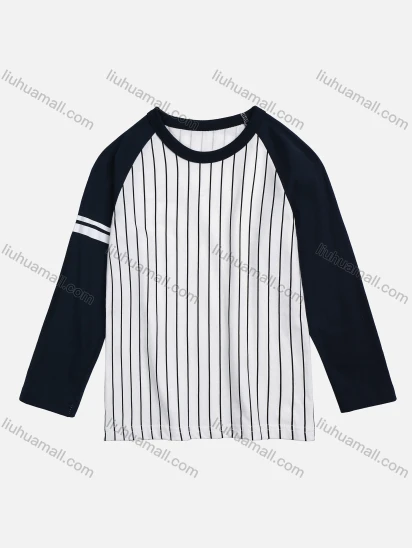 Wholesale Boys' Casual Striped Raglan Sleeve Round Neck Long Sleeve Slim Fit Tee