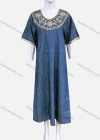 Wholesale Women's African Long Sleeve Gold Thread Embroidery Maxi Denim Kaftan Dress LSHNZ-10WF# - Liuhuamall