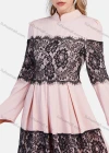 Wholesale Women's Elegant A-Line Long Sleeve Mesh Lace Mandarin Collar Maxi Dress - Liuhuamall