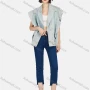 Wholesale Women's Fashion Lapel Bat Sleeve Button Down Plain Denim Jacket & Capris Pants Set preview