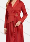 Wholesale Women's Lapel Wrap Long Sleeve Belted Pleated Hanky Hem Plain Dress - Liuhuamall