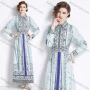 Wholesale Women's Fashion Allover Print Paisley Ruched Collared Button Front Long Sleeve Maxi Dress preview