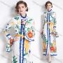 Wholesale Women's Elegant Floral Leaf Mock Neck Ruffle Trim Ruched Button Down Long Sleeve Maxi Dress With Belt preview