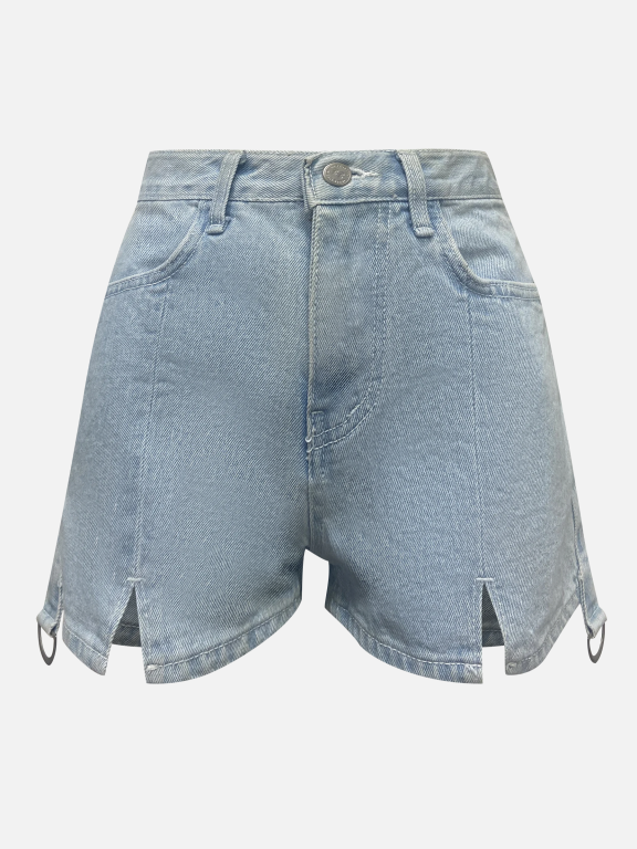 Women's Fashion Plain Wash Distressed Pocket Split Hem Denim Shorts 3295#, Clothing Wholesale Market -LIUHUA, Denim
