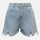 Women's Fashion Plain Wash Distressed Pocket Split Hem Denim Shorts 3295# Light Blue Clothing Wholesale Market -LIUHUA