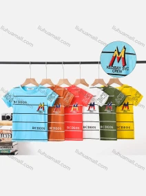 Wholesale Boy's Casual Striped & Letter Print Round Neck Short Sleeve Modal Cotton Tee, LIUHUA CLOTHING WHOLESALE
