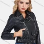 Wholesale Women's Fashion Lapel Buckle Multiple Zip Pockets Crop Leather Biker Jacket preview